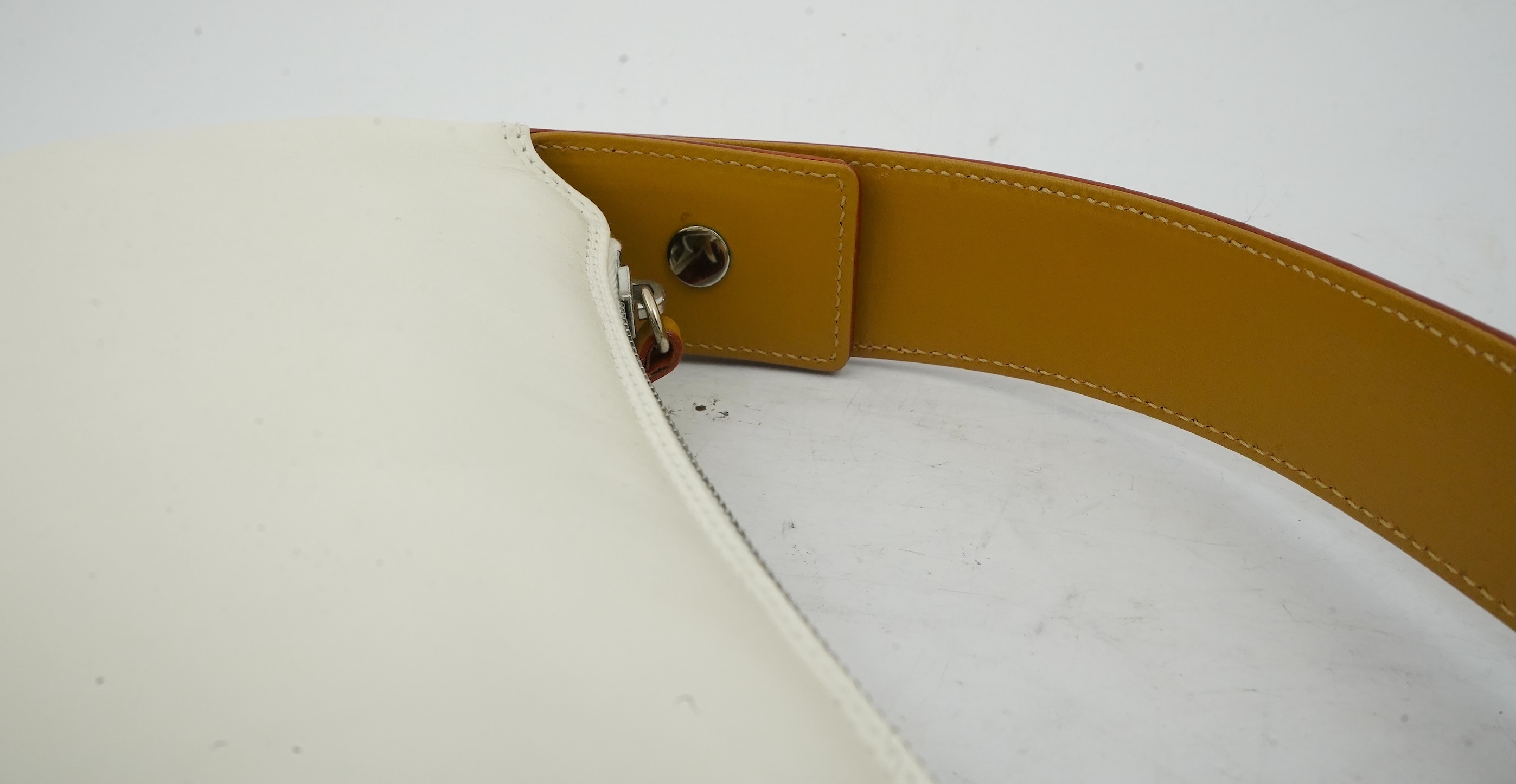 A vintage Jaeger leather white and tan shoulder bag